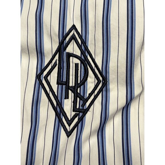 Lauren Ralph Lauren Broadcloth Blue White Striped Shirt Dress Tie  Embroidered 8 - Picture 9 of 12